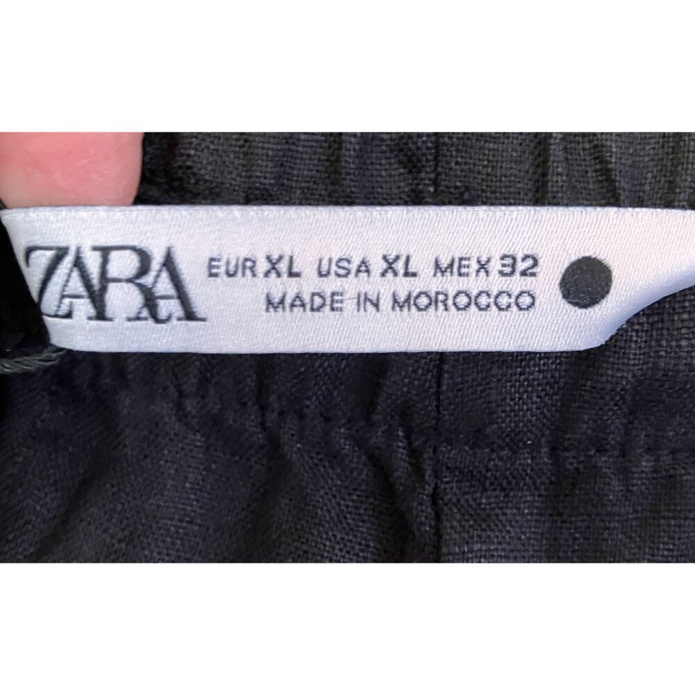Zara Womens 100% Linen Wide Leg Drawstring Pockets Pants Size XL Black SP NWT - Picture 8 of 12
